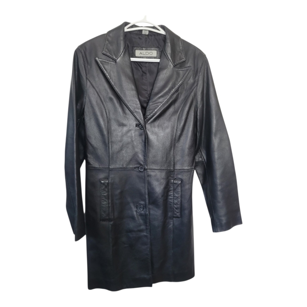 ALDO Black Leather Longline Women's Coat Size M